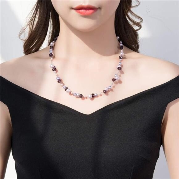 Short Beaded Turquoise Necklace For Women - Fashion Jewelry with Pearl - Picture 6 of 7